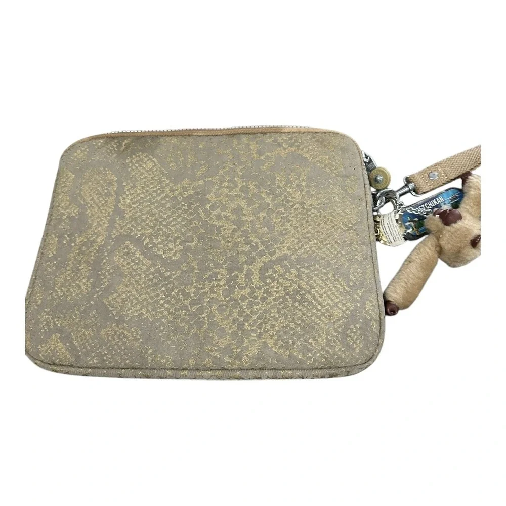 KIPLING Gold Snakeskin Padded Velvet Lining iPad Tablets Zip Case w Monkey Charm
